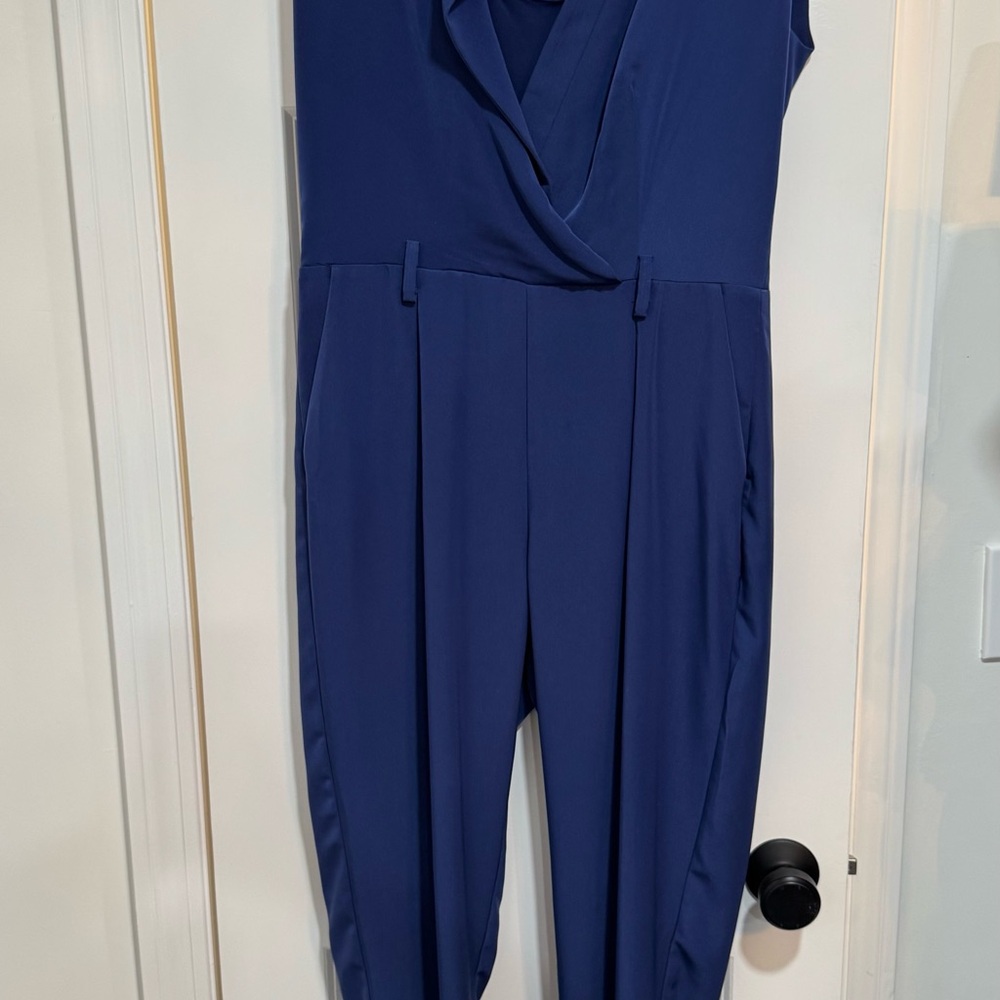 H by Halston Blue Wrap-Style Jumpsuit